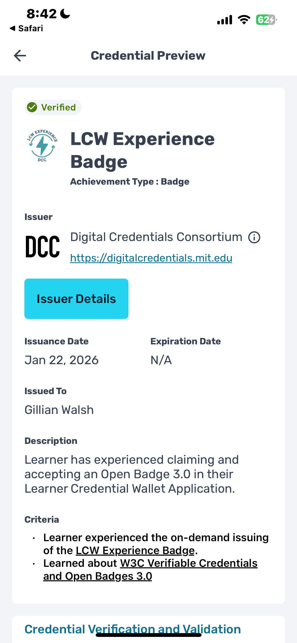 Example credential preview